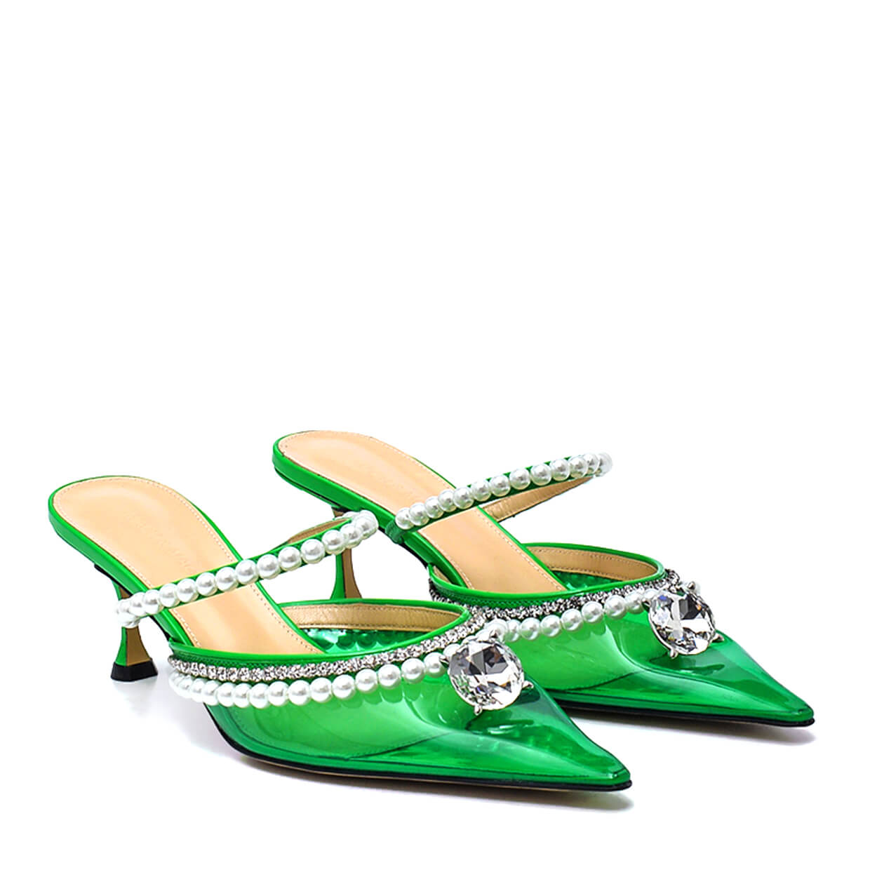 Mach & Mach - Neon Green Pvc & Patent Leather Diamond of Elizabeth Pearl Mules